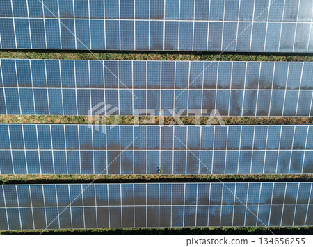 High angle view of Solar cells in Solar power station. Solar cell can convert energy from the sun to electricity. 134656255