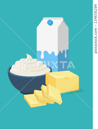 Set of dairy farm products in vector style stock illustration Set of dairy farm products in vector style stock illustration 134656294
