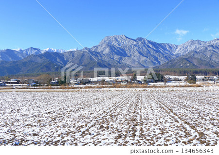 Winter Azumino Countryside and Northern Alps Winter Azumino Countryside and Northern Alps 134656343