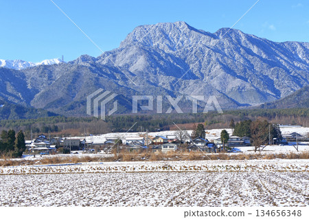冬季安曇野鄉村和北阿爾卑斯山 134656348