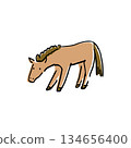 Perfect for the Year of the Horse, 2026! A color illustration of a cute horse leisurely eating grass 134656400