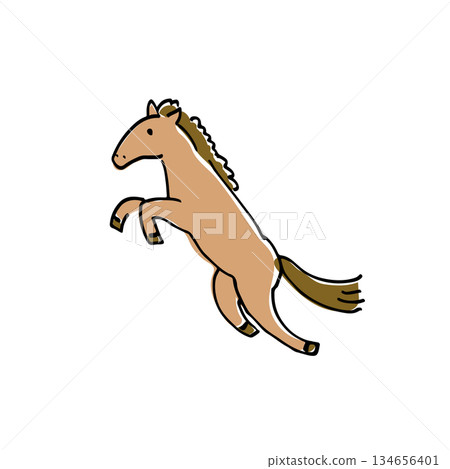 Wishing for a leap in the Year of the Horse, 2026! A color illustration of a cute jumping horse 134656401