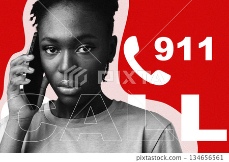Young person making emergency call for help in a serious situation Young person making emergency call for help in a serious situation 134656561