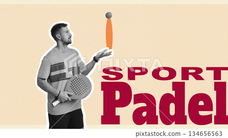 Exciting padel player practices ball juggling indoors for enhanced skills 134656563