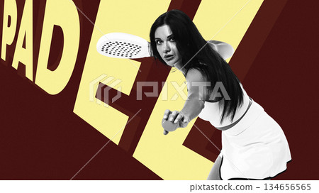 Dynamic padel player executing a backhand shot in a vibrant setting during a match 134656565