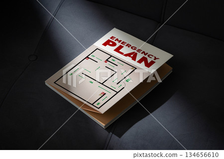Step-by-step emergency plan for safety in a residential building layout 134656610