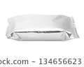 Blank silver foil snack packaging bag mockup isolated on a white background 134656623