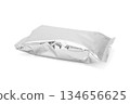 Blank silver foil snack packaging bag mockup isolated on a white background 134656625
