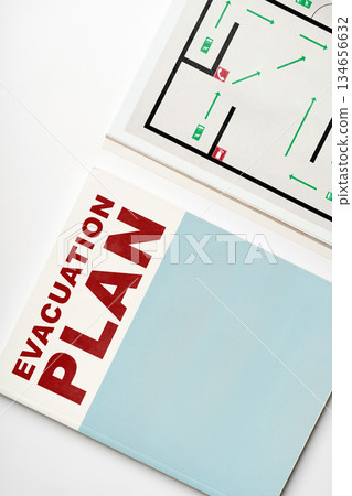 Detailed evacuation plan showing safe routes and exits for emergency preparedness Detailed evacuation plan showing safe routes and exits for emergency preparedness 134656632
