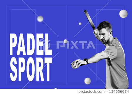 Player showcases skills in padel sport during vibrant match 134656674