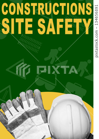 Safety gear for construction work at a construction site near a city 134656891