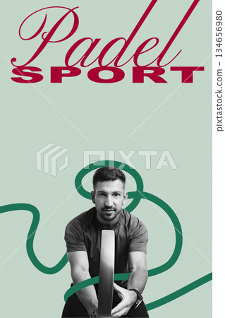 Padel player poses confidently with a racket, showcasing skill and passion for the sport 134656980