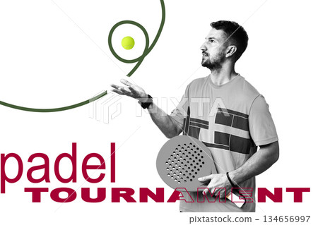 Padel player ready for action during a tournament match showcasing skills and focus 134656997