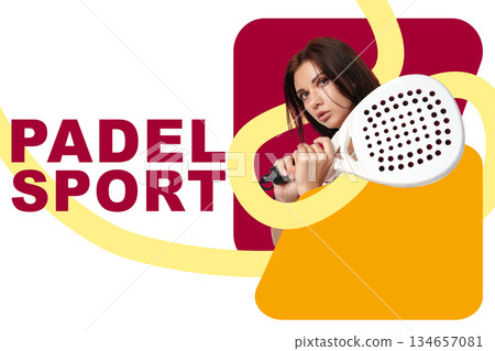 Padel player demonstrating skill and focus in dynamic sports setting 134657081