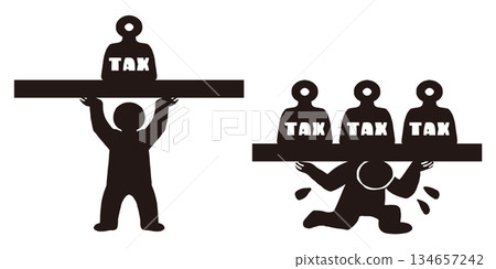 Vector illustration of people who support taxes and people who are crushed by heavy taxes | Tax burden, social issues, contrast composition Vector illustration of people who support taxes and people who are crushed by heavy taxes | Tax burden, social issues, contrast composition 134657242