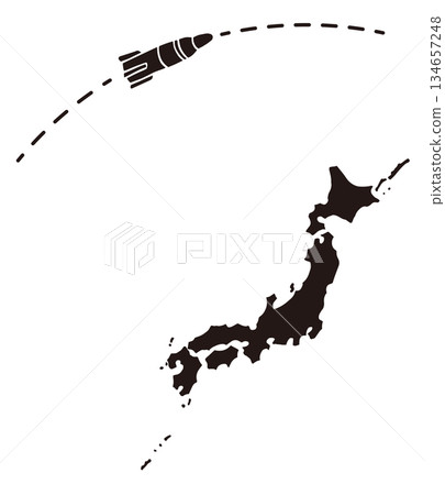 日本列島與飛彈的輪廓向量圖 | 安全、國防、新聞背景 134657248