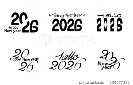 簡約單色 2026 新年快樂圖示集 134657331