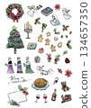 Hand-drawn watercolor illustration set of European Christmas goods and winter motifs 134657350