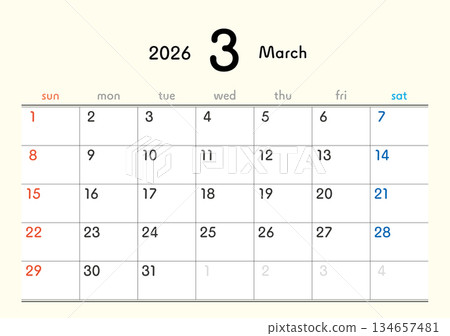 2026 Calendar March 134657481