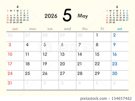 2026 Calendar May 134657482