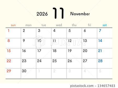 2026 Calendar November 134657483