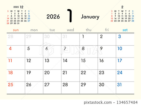 2026 年曆一月 134657484