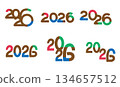 色彩繽紛的2026數位圖標，新年，2026年新年賀卡插圖套裝 134657512