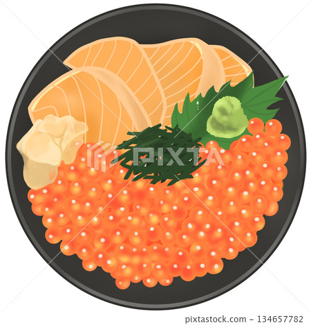 Salmon and salmon roe seafood bowl 134657782