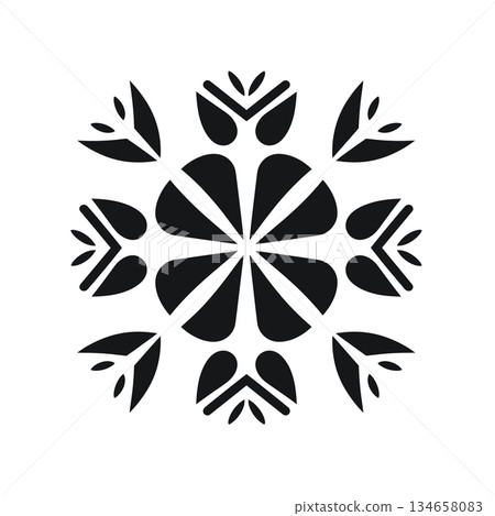 Black and white floral design with simple repeating shapes Black and white floral design with simple repeating shapes 134658083