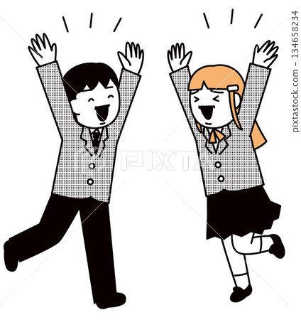 高中男生女生們歡呼雀躍 高中男生女生們歡呼雀躍 134658234