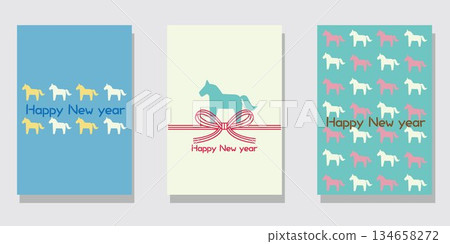 Cute New Year's card set for the Year of the Horse 2026, 2026 New Year's postcard template Cute New Year's card set for the Year of the Horse 2026, 2026 New Year's postcard template 134658272