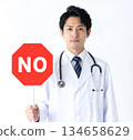A young male doctor giving a NO sign 134658629