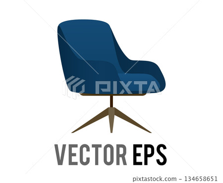 Modern navy blue swivel armchair with a sleek, minimalist design and a star-shaped base Modern navy blue swivel armchair with a sleek, minimalist design and a star-shaped base 134658651