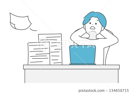 A freelance man who is overwhelmed by the amount of paperwork A freelance man who is overwhelmed by the amount of paperwork 134658715