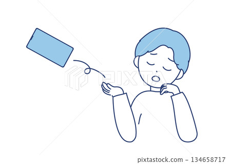 Illustration of a man letting go of his smartphone | Digital detox and smartphone fatigue 134658717
