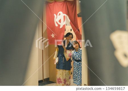 shop curtain, spa, yukata 134659817