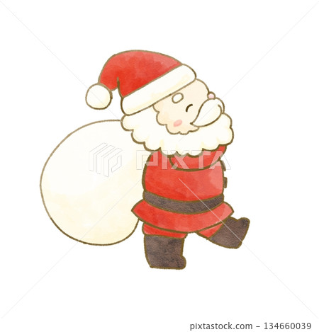 Watercolor illustration of a profile of Santa Claus holding a sack Watercolor illustration of a profile of Santa Claus holding a sack 134660039