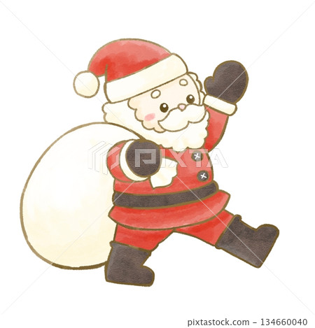 Watercolor illustration of Santa Claus waving Watercolor illustration of Santa Claus waving 134660040
