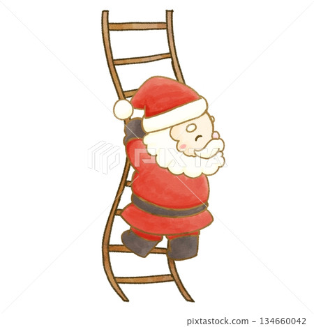 Watercolor illustration of Santa Claus climbing a ladder Watercolor illustration of Santa Claus climbing a ladder 134660042