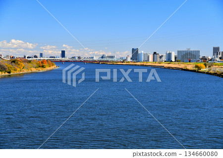 Ogi-Ohashi Bridge / Downstream from the Arakawa River / Looking toward Nishiarai Bridge (Adachi Ward, Tokyo) [December 2025] 134660080