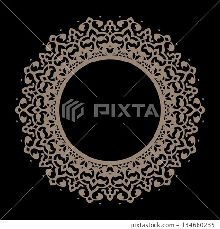 Oriental vector pattern with arabesques and floral elements. Traditional classic ornament. Floral gold border. Lace illustration for invitations and greeting cards 134660235