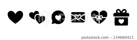 Heart icon set for gifts, love letters, and Valentine's Day 134660421