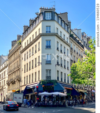 Cafe in a building at a crossroads in Paris, France Cafe in a building at a crossroads in Paris, France 134660519