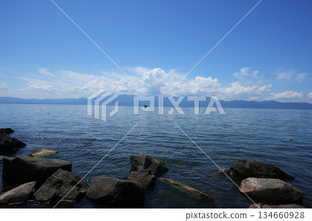 Calm summer scenery of Lake Biwa Calm summer scenery of Lake Biwa 134660928