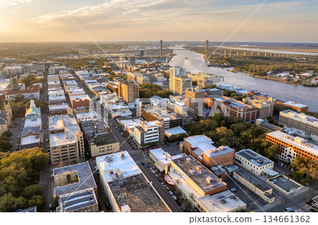 Savannah, Georgia. American architecture with illuminated streets and historical buildings Savannah, Georgia. American architecture with illuminated streets and historical buildings 134661362