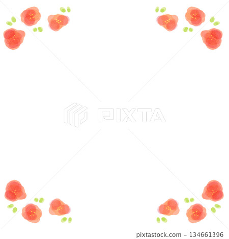 Simple floral red watercolor frame square Simple floral red watercolor frame square 134661396
