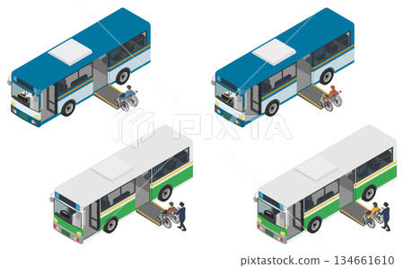 等距插圖:公車和輪椅套裝 等距插圖:公車和輪椅套裝 134661610