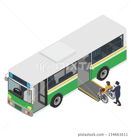 等距插圖:公車和輪椅 等距插圖:公車和輪椅 134661611