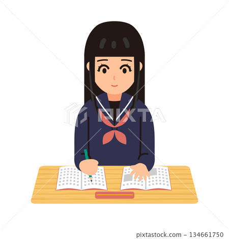 由女學生學習的插圖 134661750