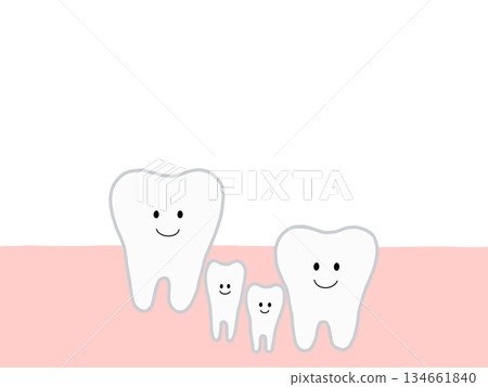 Illustration of impacted teeth, supernumerary teeth, and misaligned teeth due to replacement of baby teeth 134661840